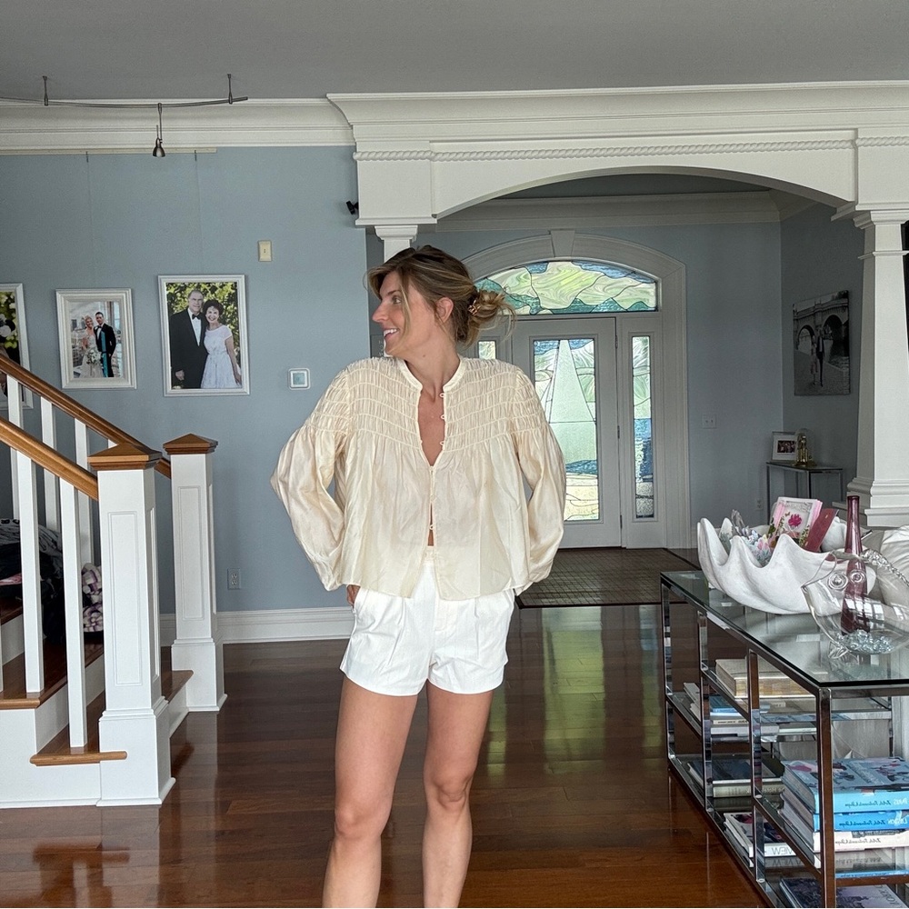 Frame Silk Cream Smocked Blouse - Picture 7 of 7